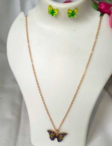 Butterfly Metal Combo White-M Necklace &amp; Earring