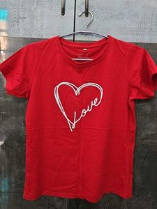 Girls Red Love Heart T-Shirt