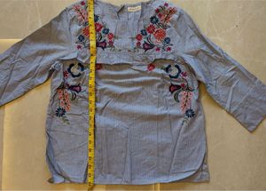 Monsoon Blue Striped Embroidered Top