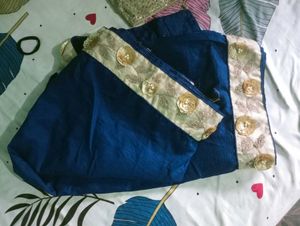 Elegant Blue Saree with Golden Border
