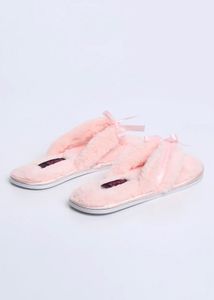 Ginger Fuzzy Pink Bow Slippers