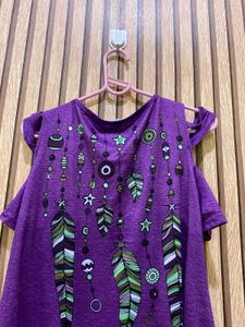 Purple Cold Shoulder Tunic with Dreamcatcher Print