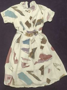 Abstract Print Belted Dress