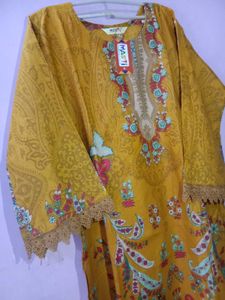 Mustard Printed Pakistani Kurti Set