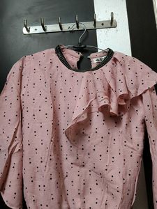 Chic Pink Polka Dot Ruffle Top