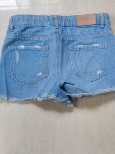 Blue Denim Shorts with Floral Embroidery