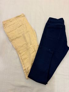 Combo of 2 pants beige and blue