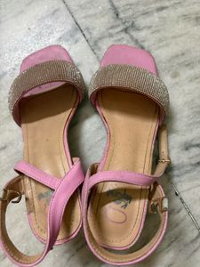 Sparkly Pink Block Heels Sandals
