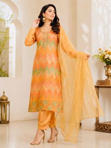 Peach &amp; Gold Festive Embroidered Suit Set