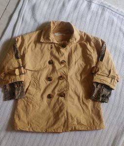 Tan Trench Coat with Plaid Accents