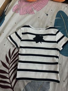 Striped Cropped Top with Lace Collar
