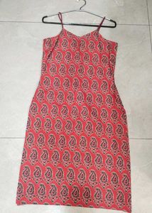 Corset Red Paisley Print Lace-Up Dress