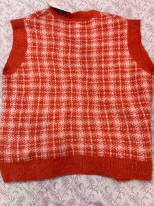 Orange Plaid Knit Vest