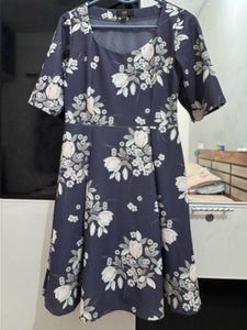 Navy Floral Print Fit & Flare Dress