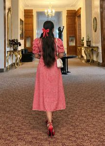 Chic Pink Gingham Off-Shoulder Dress