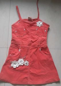 Cute Corduroy material Dress with Satin flowers