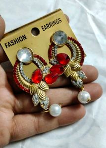 Stunning Red & Pearl Fashion Earrings