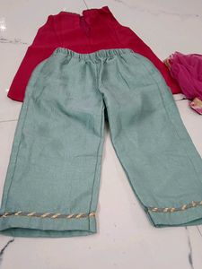 Red &amp; Teal Kurta Set with Dupatta for kids