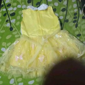 Girl Yellow Party Dress with Butterfly Accents