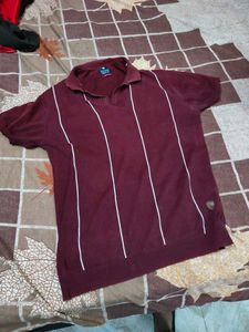 Maroon Striped Polo T-Shirt