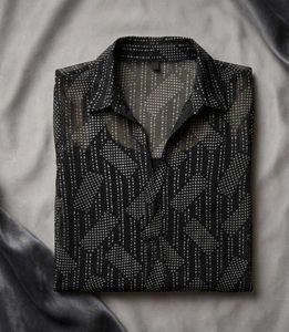 Sheer Black &amp; White Geometric Print Shirt