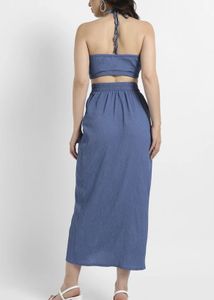 Blue Co-ord Set - Crop Top &amp; Dhoti Skirt