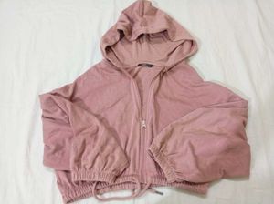Pink Cropped Hoodie Jacket