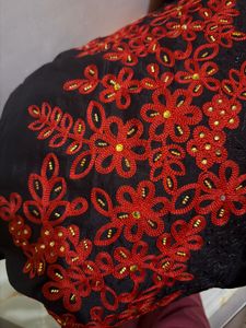 black partywear heavy embroidery saree