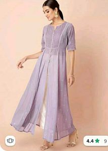 INDYA Georgette Regular Lavender Embroidery Kurta