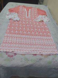 Peach Embroidered Kurta with Bell Sleeves