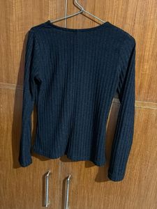 Ribbed Long Sleeve Top with Tie Detail