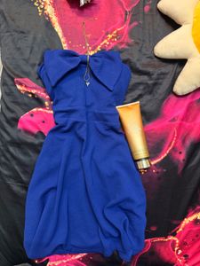 Blue Party Dress with Bow Detail