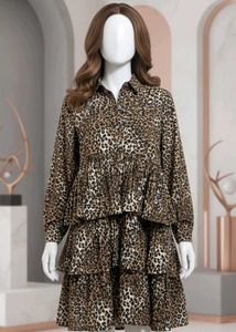 Animal Cheetah Print Ruffled Tiered Dress