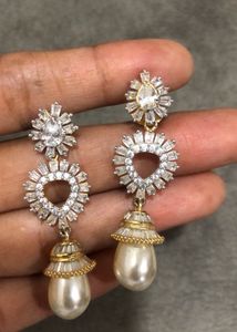 Cubic Zirconia And Pearl Drop Earrings