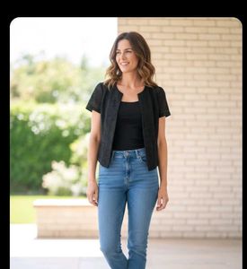 Chic Black Eyelet Cropped Jacket