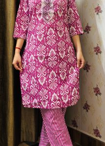 Purple Ikat Print Kurta Set with Pant