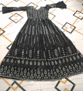 Elegant Black Sequined Ethnic Gown
