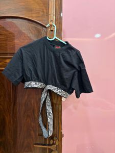 Black Cropped Top with Fendi Logo Print