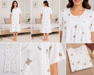 White Nightgown with Heart & Butterfly Print