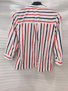 Cream Shirt With Orange And Blue Stripes