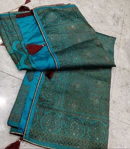 Elegant Teal Embroidered Saree