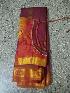 Price dropped Maroon Silk Saree with Gold Border