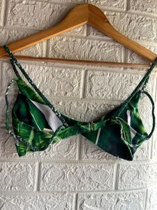 Tropical Leaf Print Bikini Top