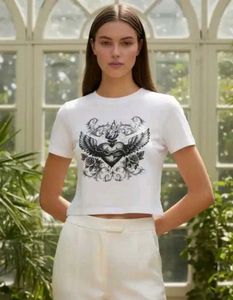 Shein White Graphic Print Crop T-Shirt
