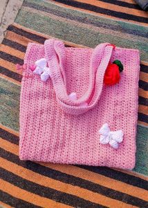 Crocheted Pink Tote Bag