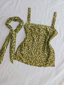 Satin y2k short kurti with scarf