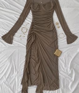 🥥Brown Sweetheart Neck Bodycon Dress