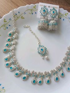 Elegant Teal Stone Necklace &amp; Earring Set