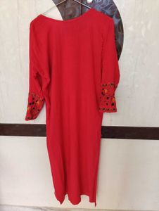 Vibrant Red Embroidered Kurta Set