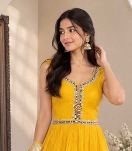 Elegant Yellow Embellished Ethnic Gown